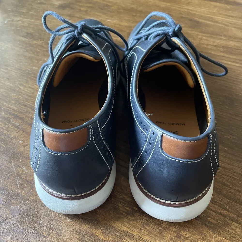 Johnston & Murphy Men's 10.5 Navy Leather Wingtip Oxford Dress Shoes 20-8369